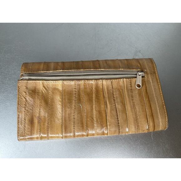 Vintage Eel Skin Wallet Split Leather Clutch checkbook Tan Korea - Picture 2 of 6